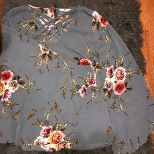 Grey Floral Flowy Top